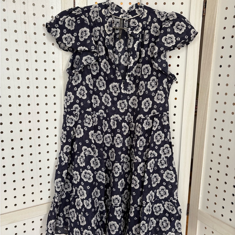 Anthropologie Navy and White Floral Dress